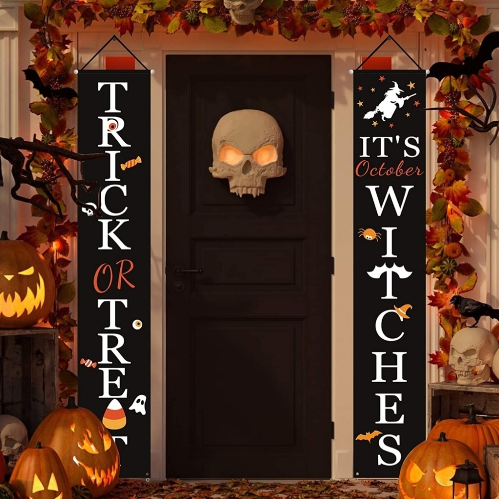 New 2pc Trick or Treat & It's October Witches Front Porch Decor